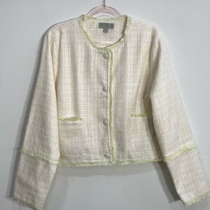 Rye Grass Tweed Jacket Blazer Women's XL Light Green Ivory